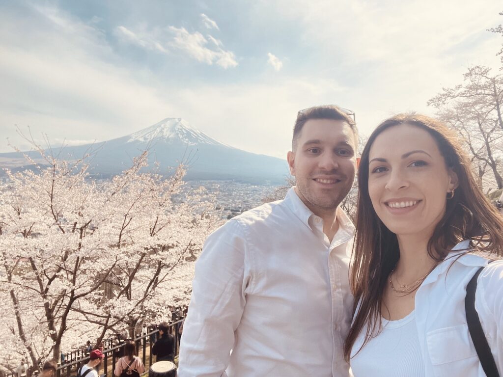 Us at Mount Fuji in spring for Sakura